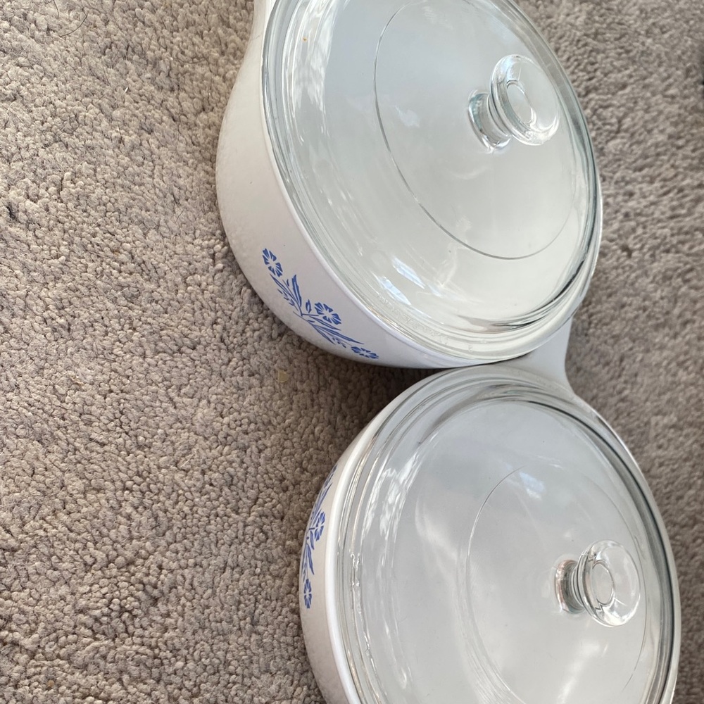 Vintage Corning Ware with Blue Floral Design - with glass tops